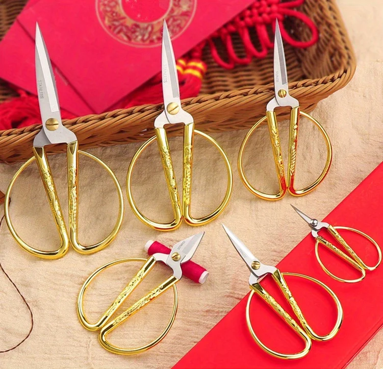 1pcs Stainless Steel Golden Sewing Scissors Short Cutter Durable Vintage Household Needlework Embroidery Tailor Scissors