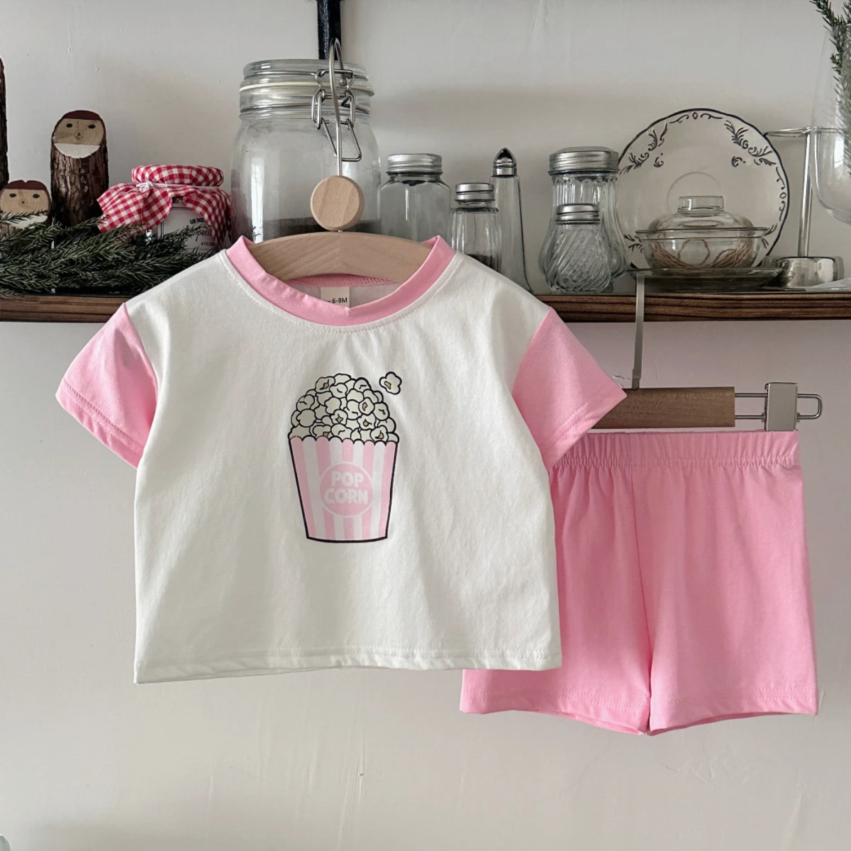 Infant 2PCS Summer Baby Girls Clothing Casual Newborn Set Cotton Popcorn Printed Short Sleeved T-shirt+Shorts