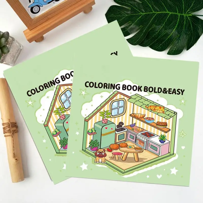 Libro para colorear para relajación, libro para colorear con esquina espacial, bonito y sencillo, relajación con arte artesanal, libros de juego fáciles para niños