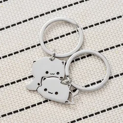 1 Pair Creativity Cute Stainless Steel Cartoon Cat Keychain Couple Animal Matching Key Ring Pendants Valentine Friendship Gift