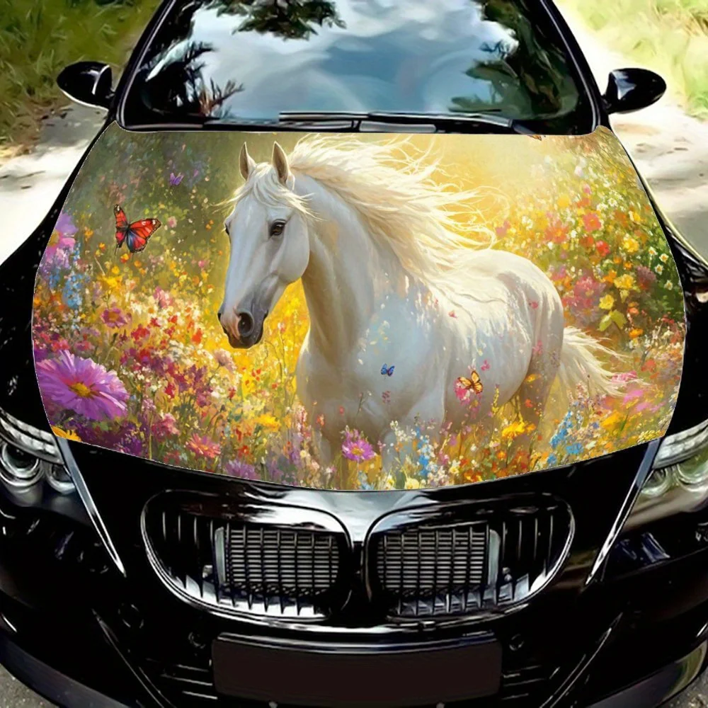 

The White Horse in The Garden Car Hood Wrap Color Vinyl Sticker Truck Graphic Bonnet Auto Accessories Decoration Decal Gift