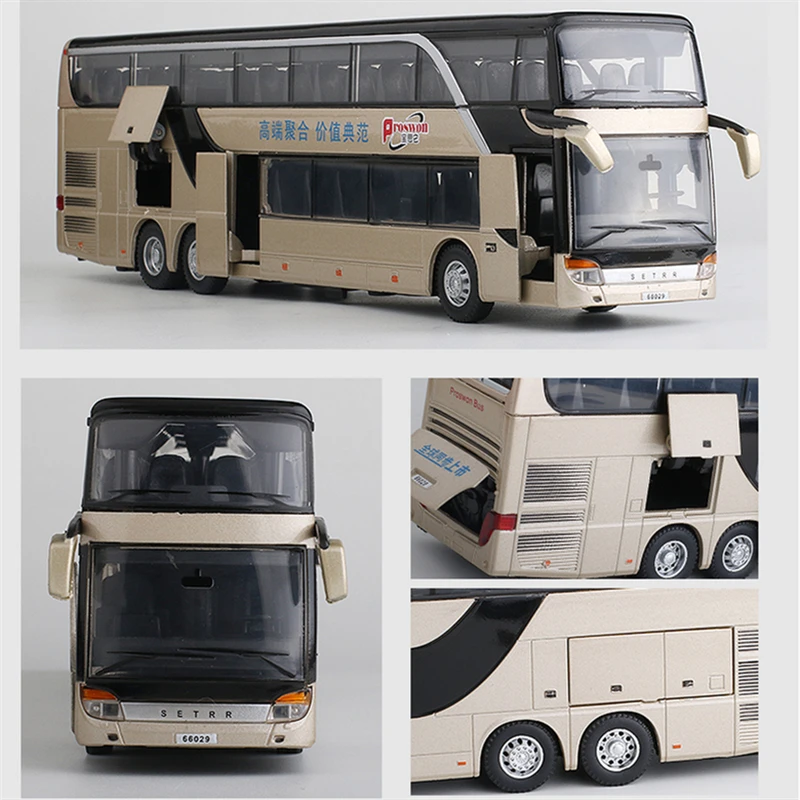 Alloy Double Decker Electric Tourist Traffic Bus Model Diecasts Metal City Passenger Car Bus Model Sound and Light Kids Toy Gift