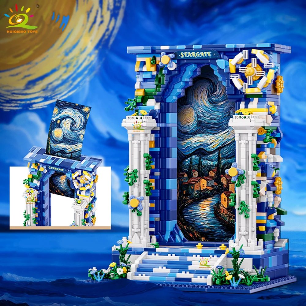 HUIQIBAO 1745pcs Wonderland Starry Sky Door Photo Frame Building Blocks Star Gate display stand micro mini birck Home Decoration