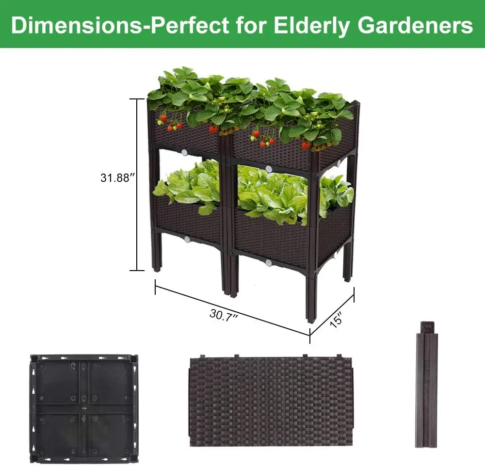 Comfort Corner,Square Raised Garden Bed,Self-Watering Plastic Planter for Indoor Outdoor Vegetables, Fruits,Flowers,All Weather