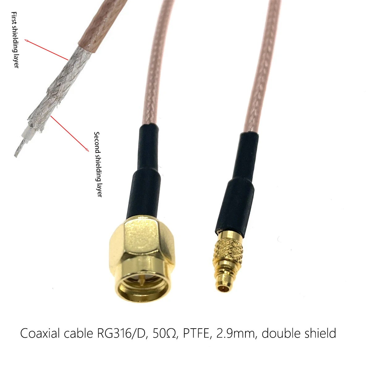 10/15/30/50/100cm 1M 2M 3M MMCX Male To SMA Male Plug Connector RG316-D Double Shield Braid RF Coaxial Jumper Coax Cable