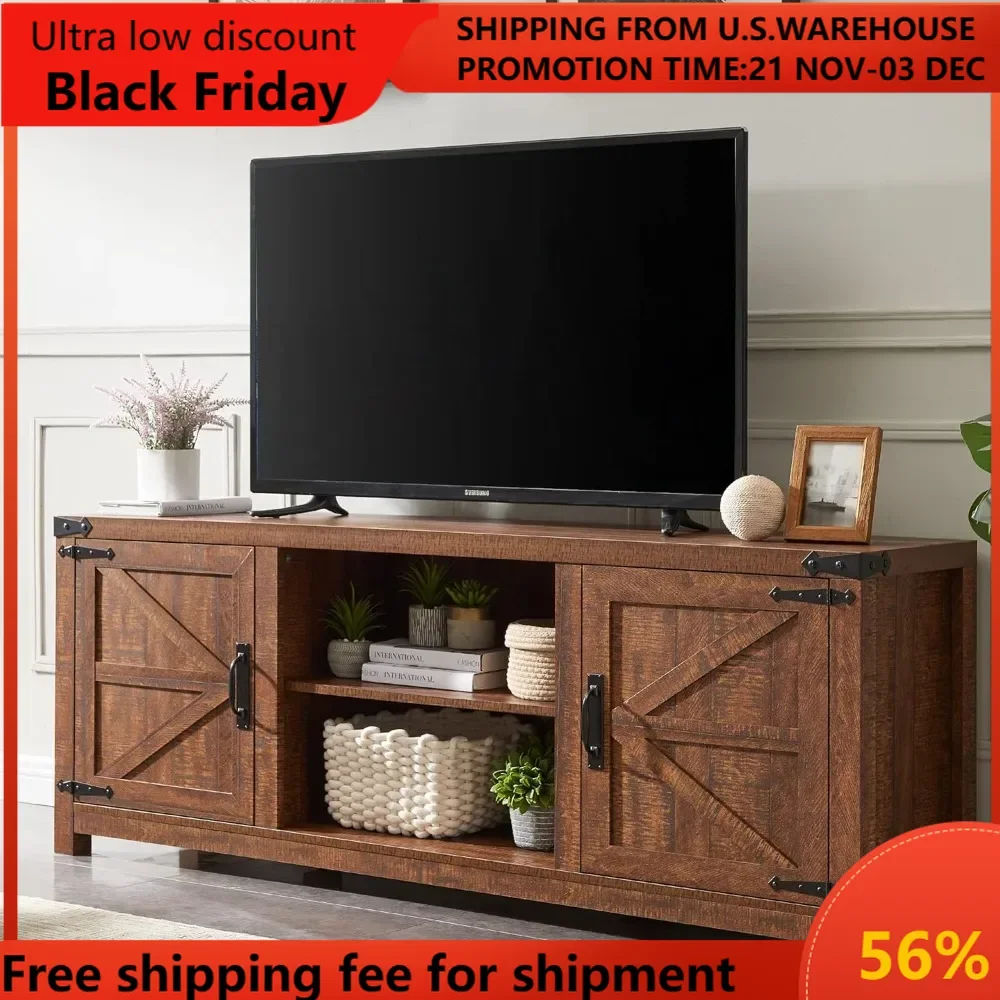 

Farmhouse TV Stand for TVs Up to 75 inches, Wood Barn Door Media Television Console Table with Storage Cabinets, Easy As