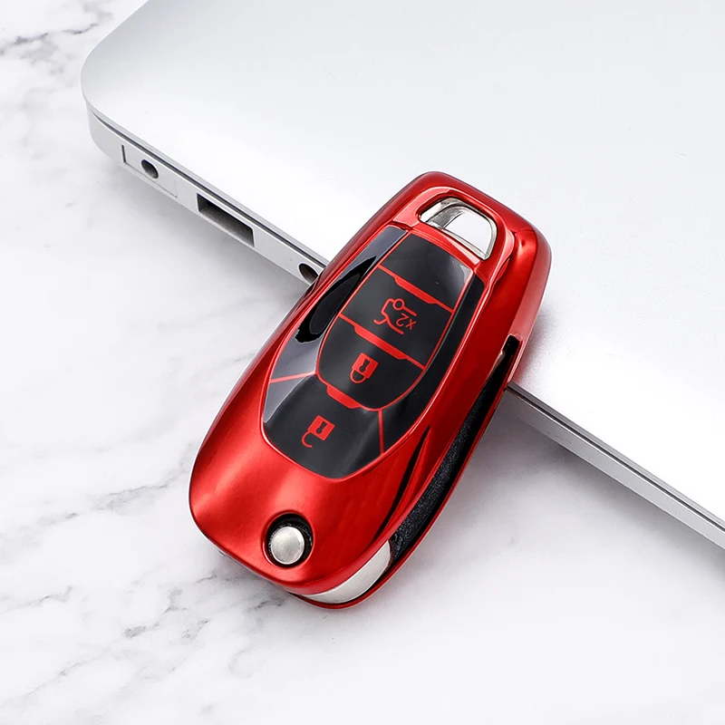 

Soft TPU Car Folding Key Case Cover Bag Keychain for Chevrolet Cruze Spark Sonic Camaro Volt Bolt Trax Malibu Key Protector