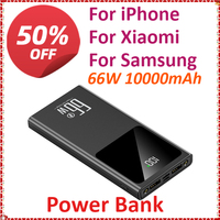 66W 10000mAh Portable illuminating Power Bank Fast Charging For iPhone/Xiaomi/Samsung Large Capacity With LED Digital Display