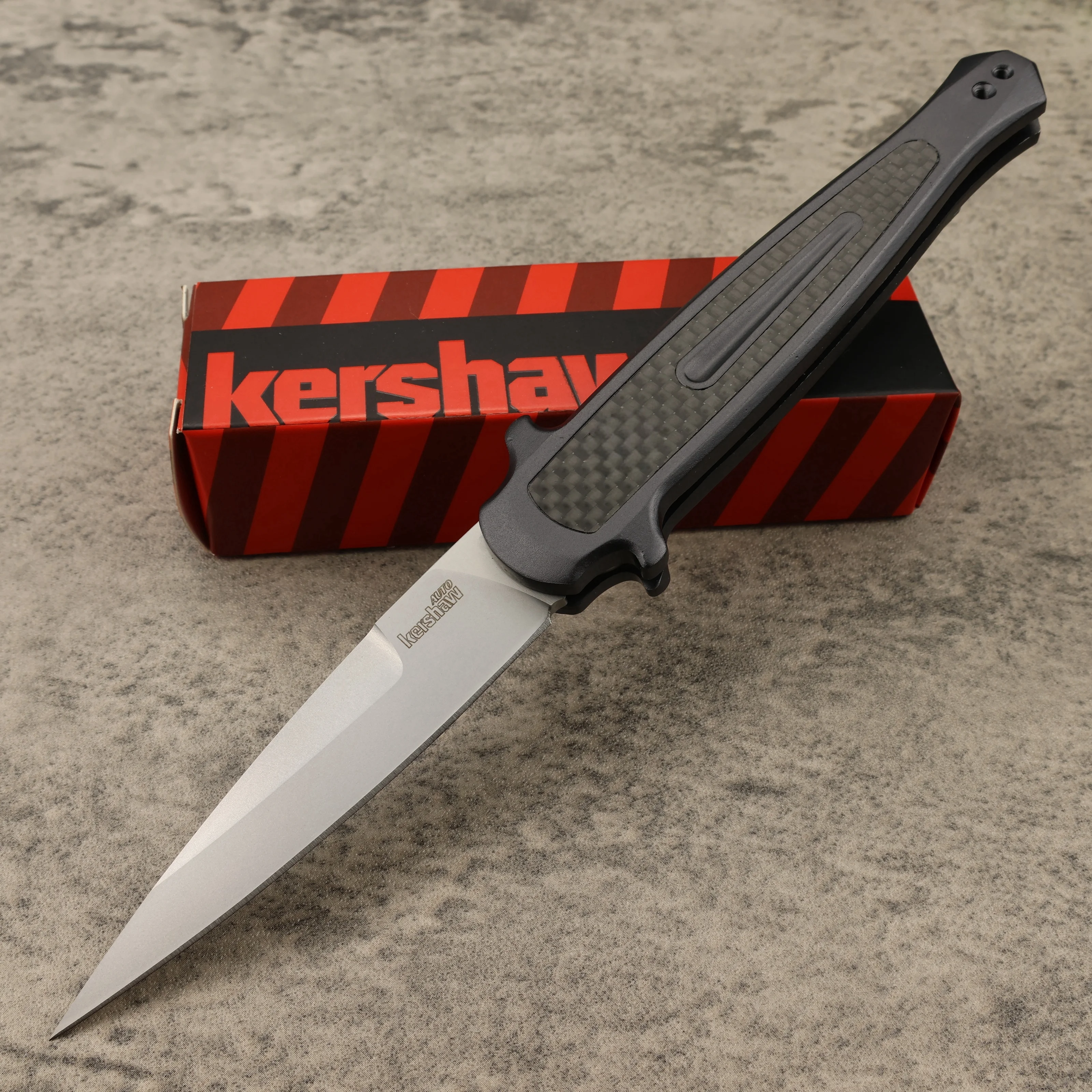 NEW Tactical Knives Krshw 7150 Launch8 3.5"" CPM-154 Spear Point Blade Aluminum Alloy Inlaid Carbon Fiber Handles pocket tools