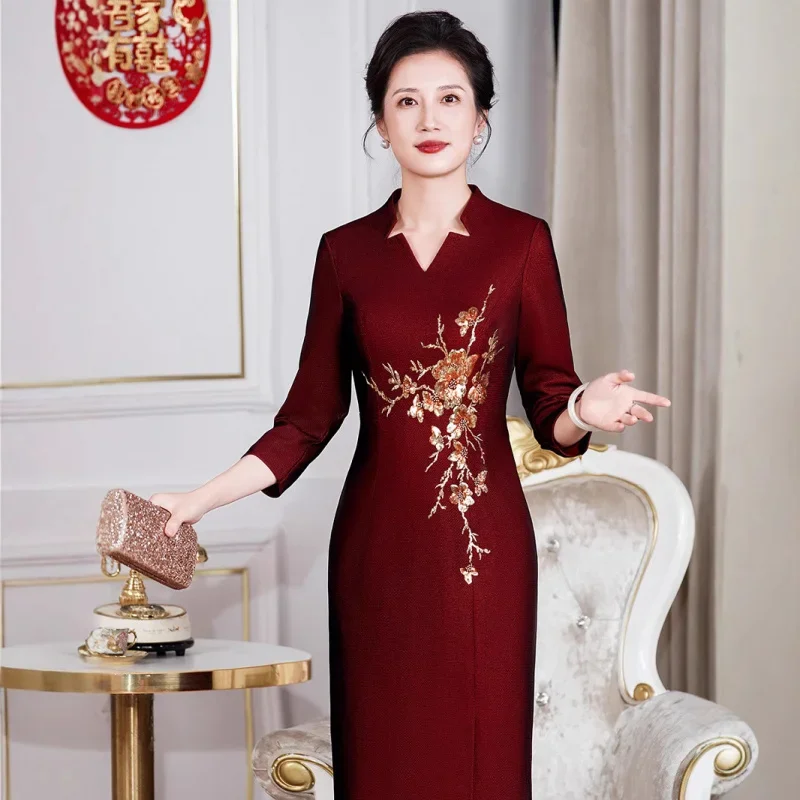 Lente Herfst High-End Elegant Geborduurd Moeder van de Bruid Jurk Formele Bruiloftskledij voor Moeders in de Schoon Zodiac Jaar