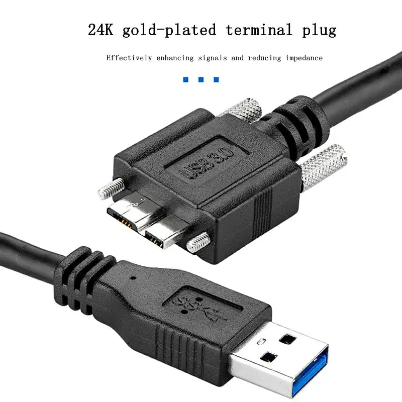 Cable de datos de cámara Lndustrial USB3.0 a Micro B con Panel de bloqueo de tornillo, adaptador de disco duro móvil macho de 9 pines