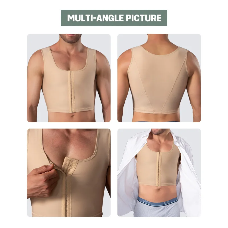 Corsetto per il recupero da uomo corsetto per il corpo sottile con fibbia a tre file compressione sul petto gilet per il corpo scolpito intimo per la postoperationuse