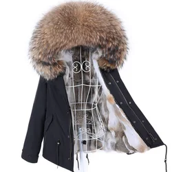 2024 Maomaokong Winter Jacket Women short Parka Waterproof Big Natural Real Fox Fur Raccoon Fur Collar Hood Warm Rabbit lining