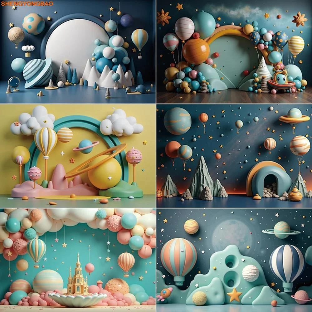 

Interstellar Travel Birthday Photography Backdrop Universe Astronaut 3D Cartoon Photozone Background Baby Studio Props