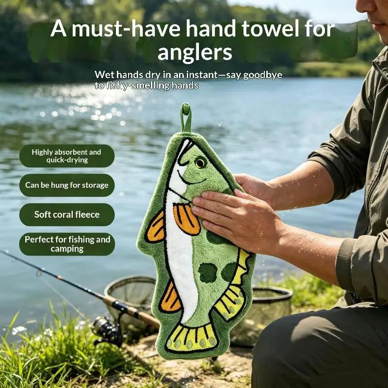 《Nest Picks》Fish Shaped Fishing Towel Quick Dry Absorbent Portable Hand Cloth For Angler Fishing Gear Accessories