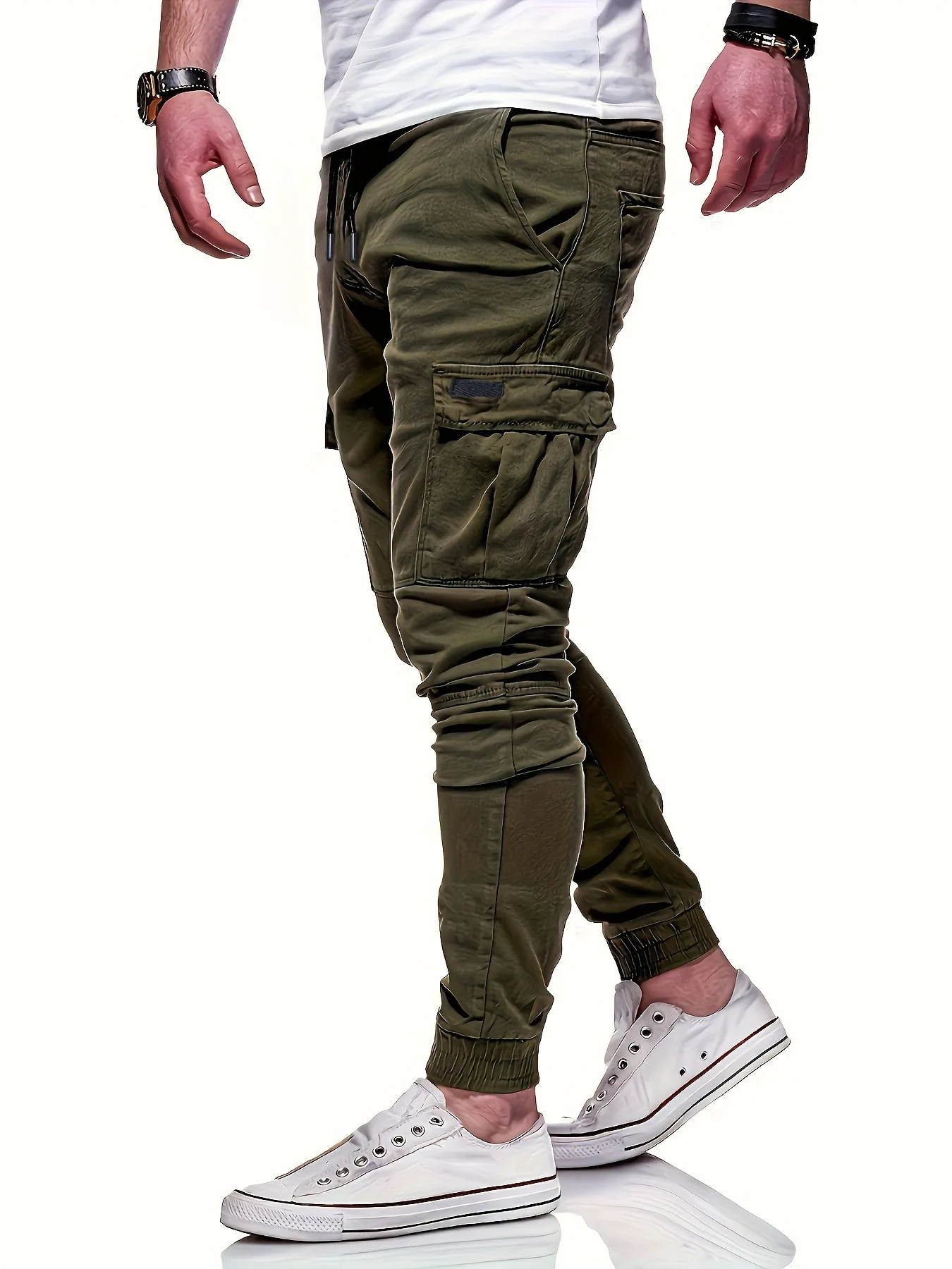 سراويل عمل فضفاضة متعددة الجيوب برباط للرجال، للربيع والخريف في الهواء الطلق، سراويل عمل للرجال #3