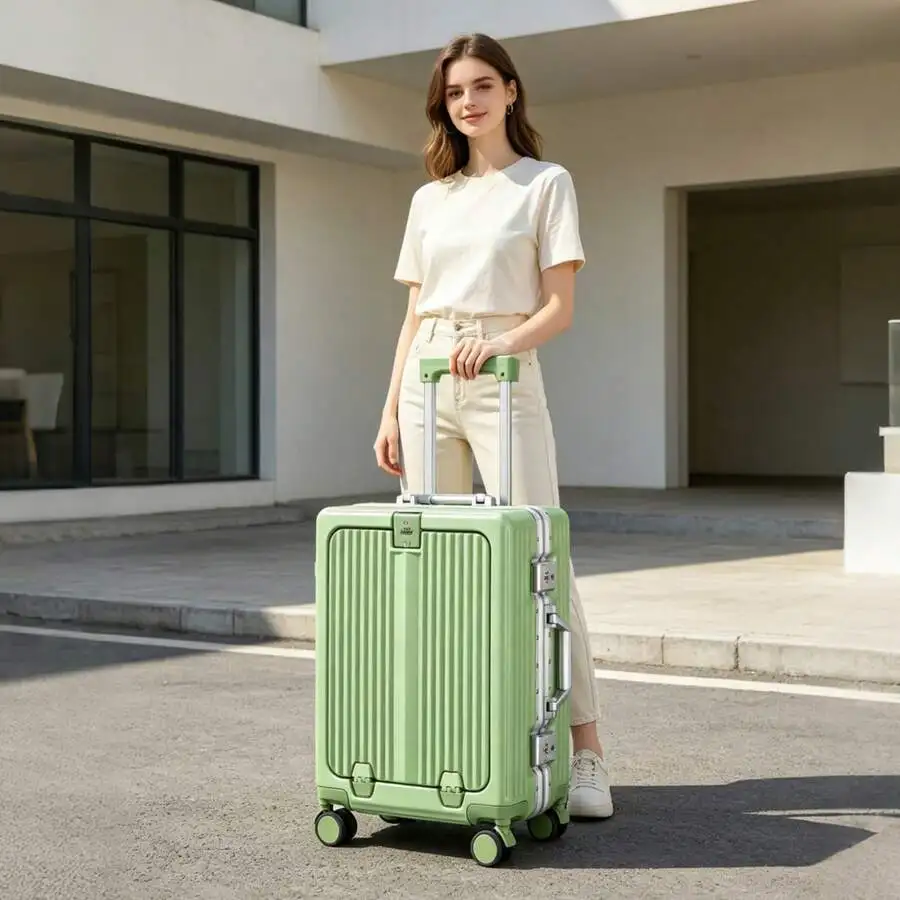 Luxurious Business Aluminum Frame  Suitcase,20 /24 Inch Carry-On Luggage Front-Open,Professional Computer Compartment, TSA Lock For Travel Business