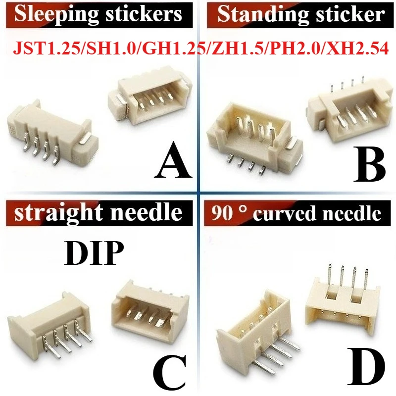 

10PCS SH1.0/JST1.25/GH1.25/ZH1.5/PH2.0/XH2.54 Pitch 1.0MM 1.25MM 2.0MM 2.54MM Male Pin Header Socket Dip/Right Angle SMD 2-12Pin
