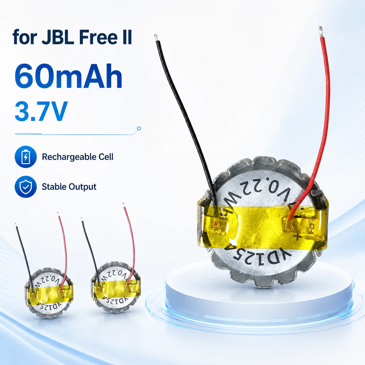 2pcs YD1254 3.7V 60mAh Rechargeable Li-ion Battery for JBL Free II Live Pro Plus TWS Earbuds Handsfree Earphone Repair