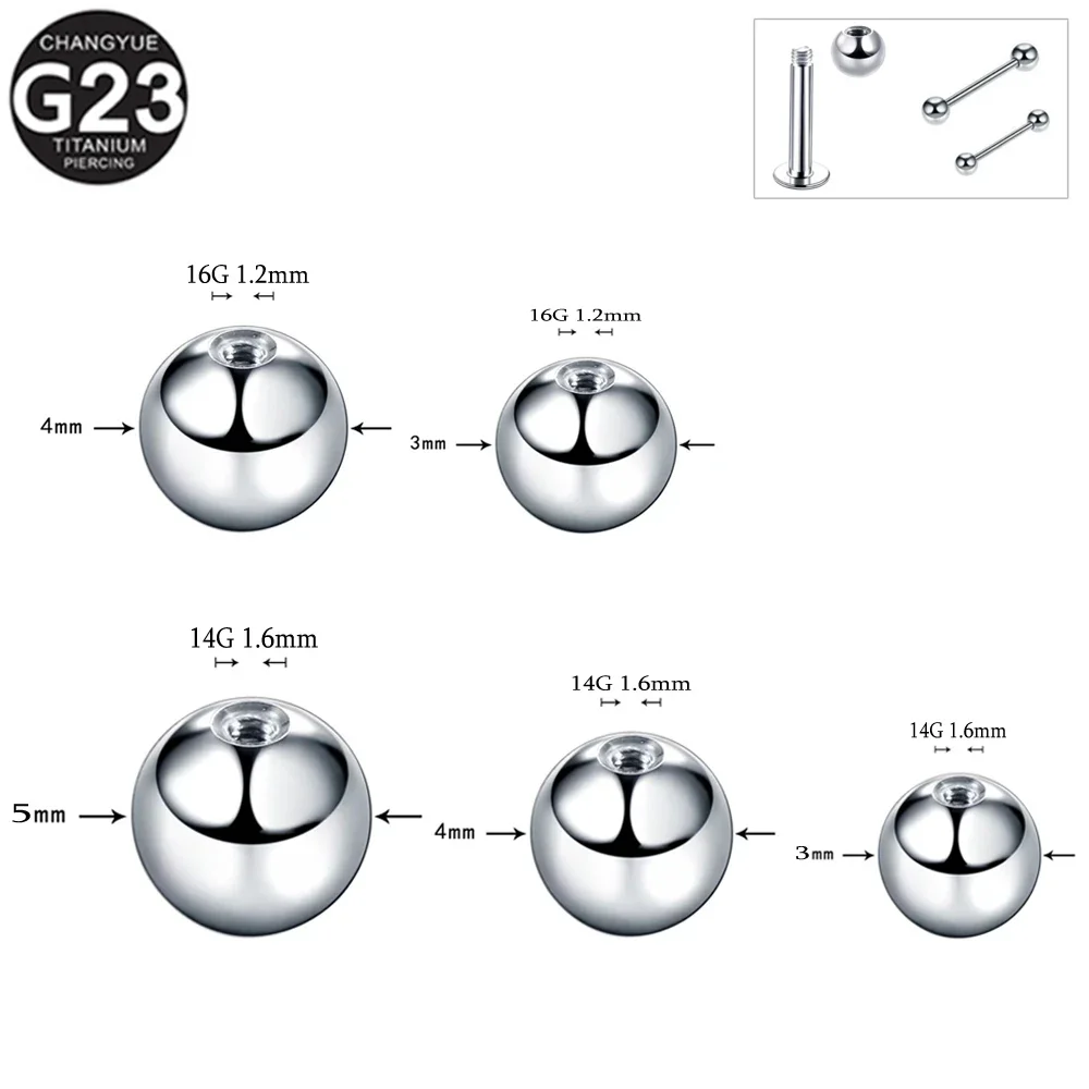 10pcs/Lot F136 Titanium Piercing Stud Earrings Tongue Stud Lip Nail Nose Stud Jewelry Accessories Mirror Polish 3/4/5mm Ball Top