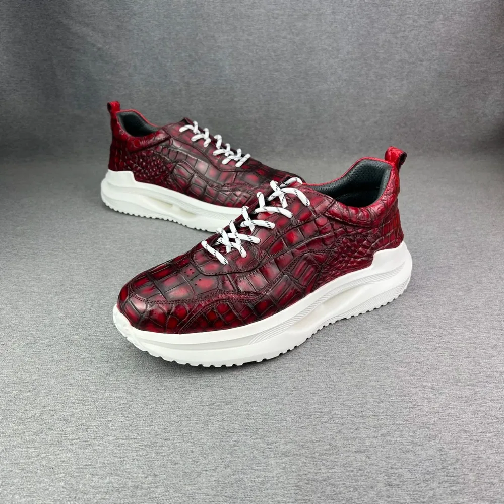 2026 New Fashion Authentic Crocodile Leather Men's Casual Shoes Genuine Crocodile Leather Men's Lace-Up Sneakers
