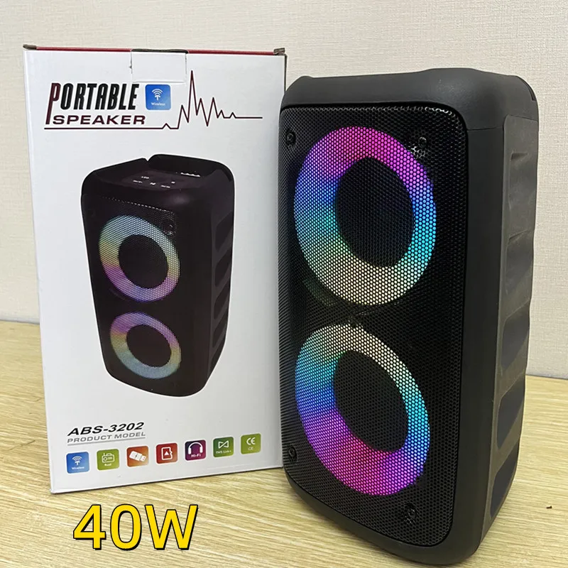 Altavoz Bluetooth portátil inalámbrico, altavoces duales de alta potencia de 40W, 3 pulgadas, sistema de Audio HIFI para exteriores, Subwoofer de Supergraves RGB, TWS/FM