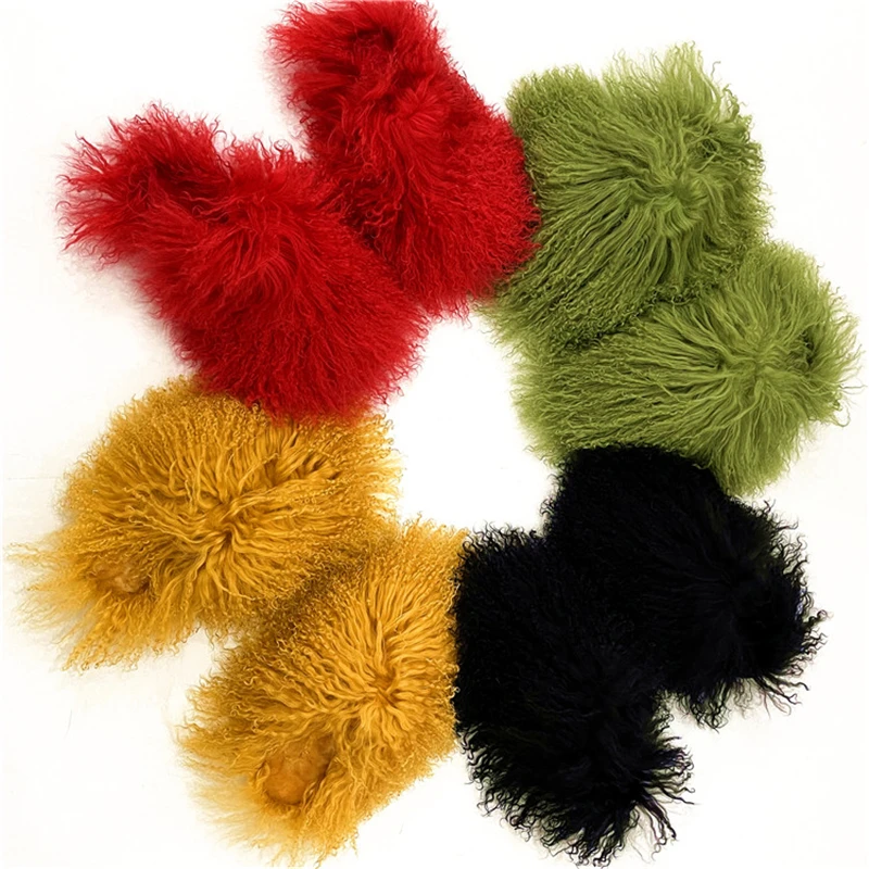 Factory Price New Designer Real Tan Sheep Fur Women Slides Slippers For Season With Customized Color