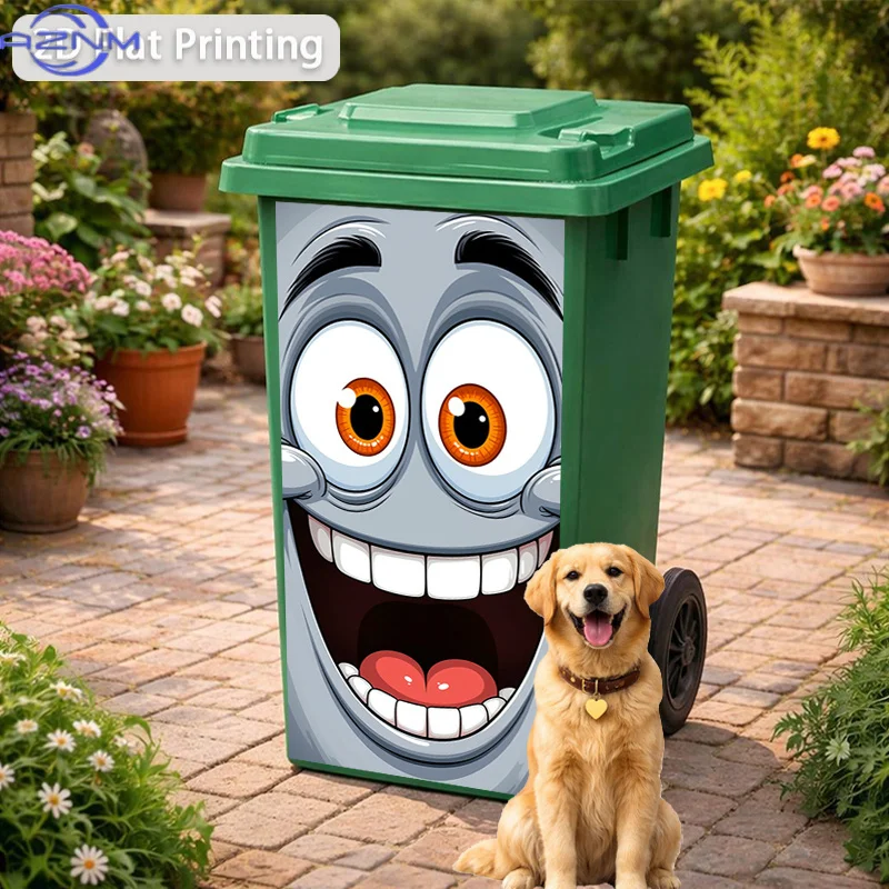 Trash Can Sticker Crazy Laughing Monster Face Themed Design, Self-Adhesive Wall Decal Decorative Wallpaper for Kitchen Trash C view 4