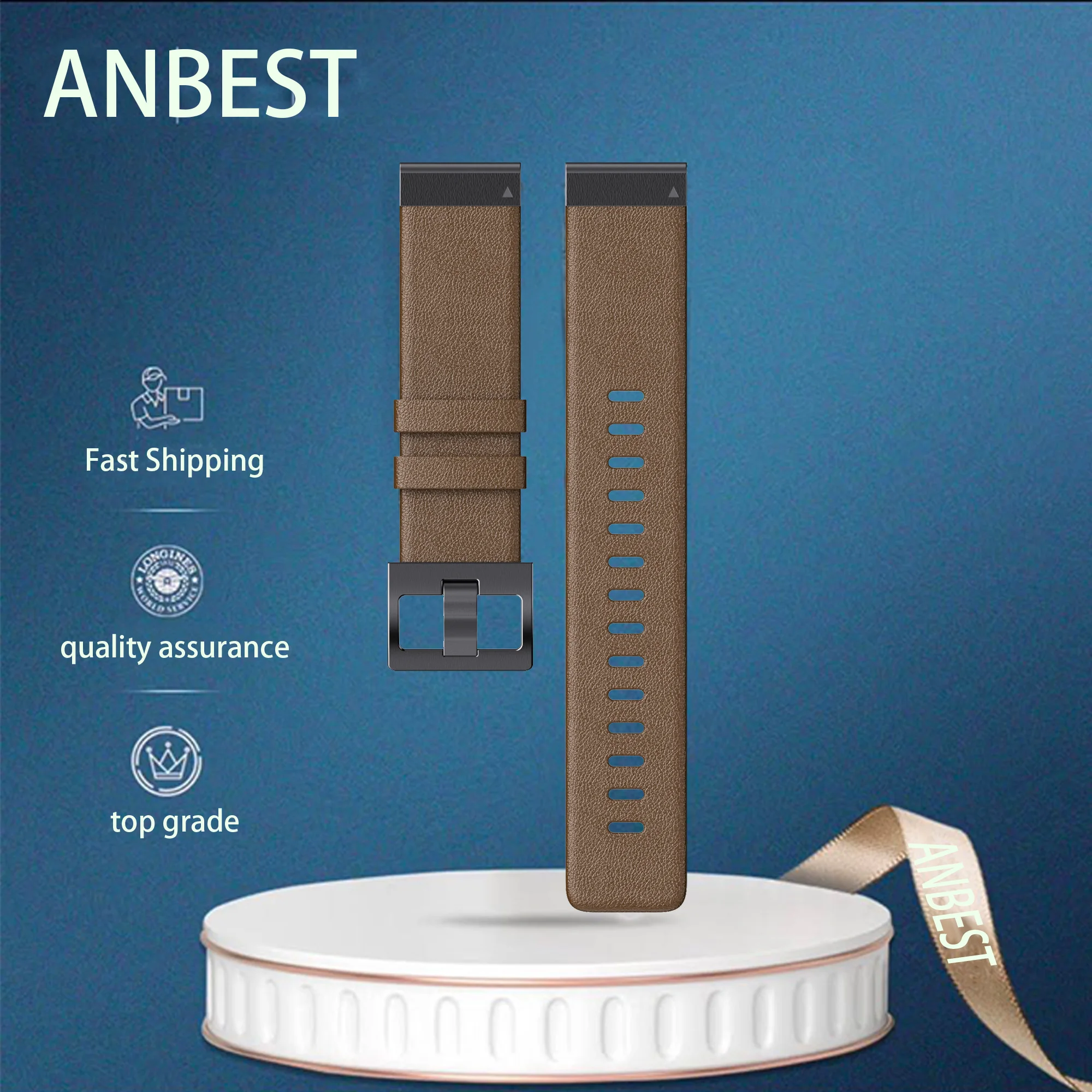 ANBEST 22mm 26mm Quick fit for Garmin Fenix 8/7/7X/6/6X/5/5X Plus Genuine Leather Strap for Fenix 6/7 pro Replacement Band