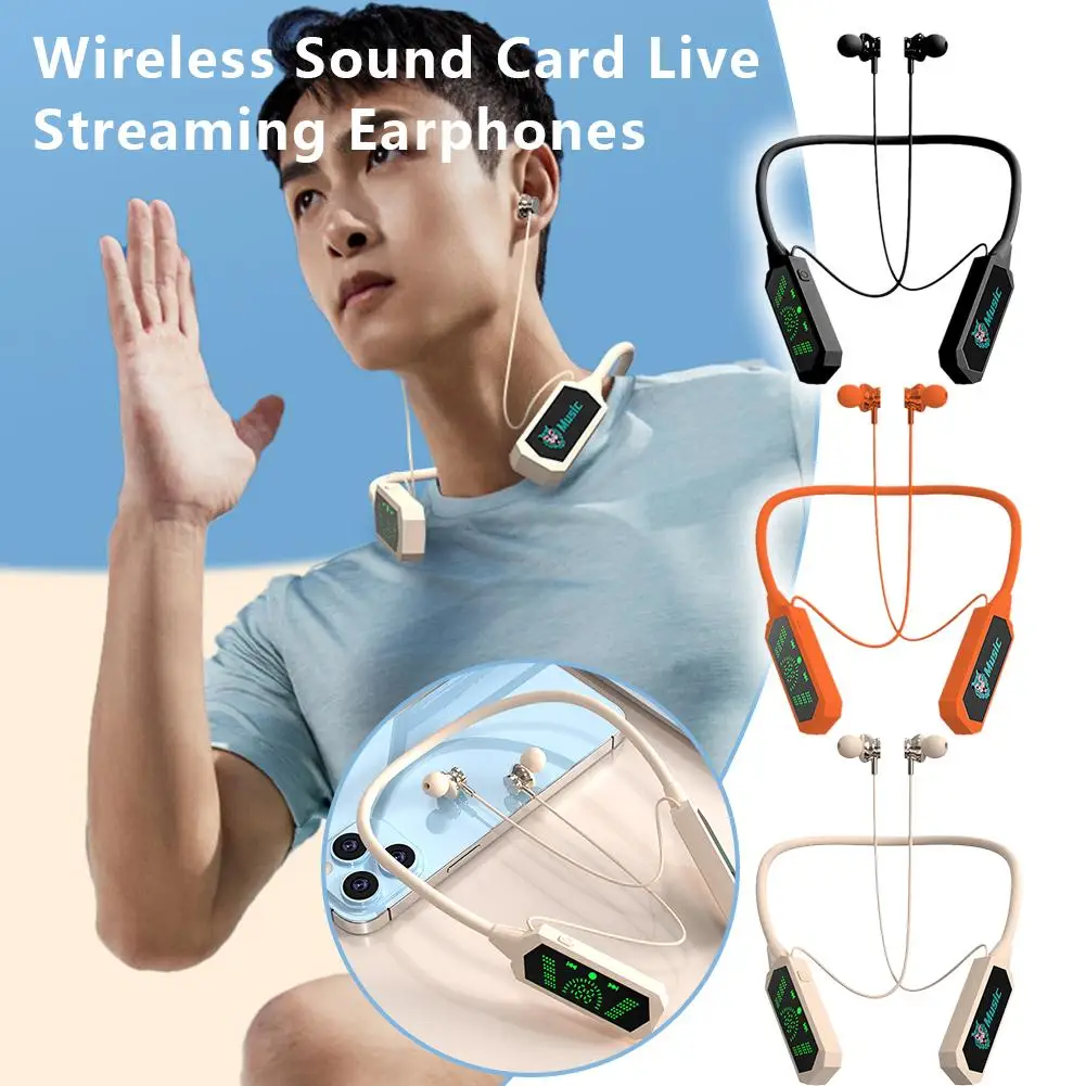 Wireless Sound Card Live Broadcasting Audio Editing Wireless Waterproof Bluetooth Headphones Display With Neckband E3k3