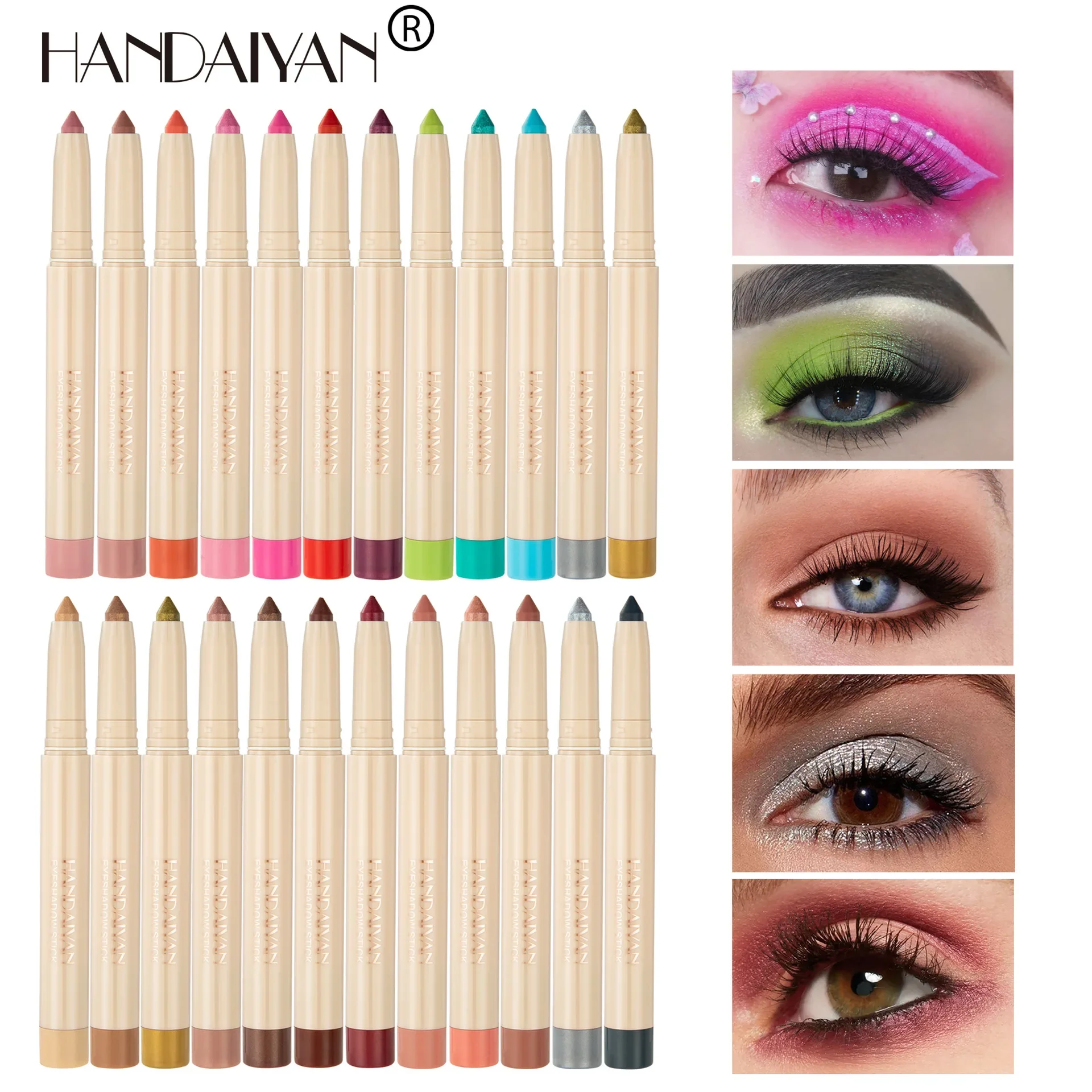 

HANDAIYAN 22 Color Glitter Eye Shadow Stick Shimmer Metallic Color Waterproof Lasting Fashion Hot Sale Eye Shadow with Sharpener