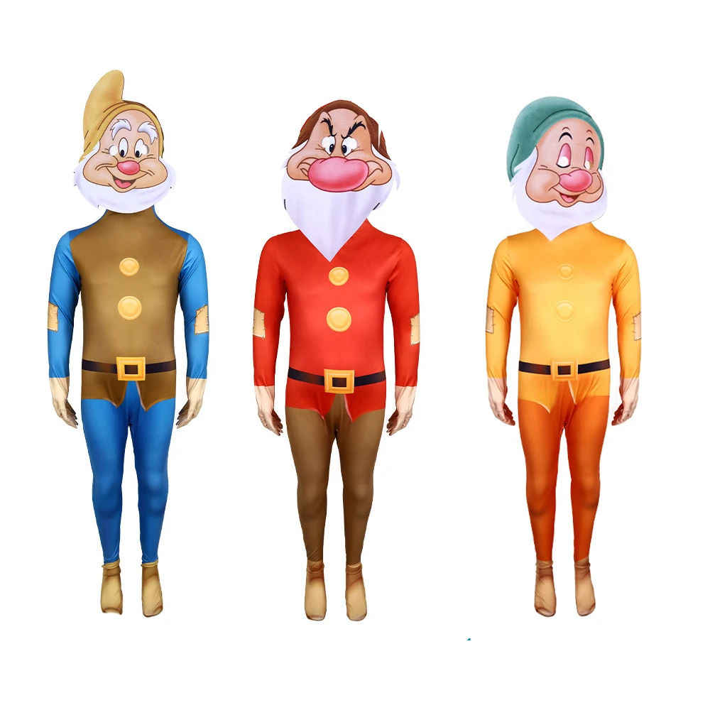 

Halloween Masquerade Role-Play Clothing Fairy Tale Snow White Seven Dwarfs Cosplay Costumes Jumpsuit + Mask Set Carnival Party