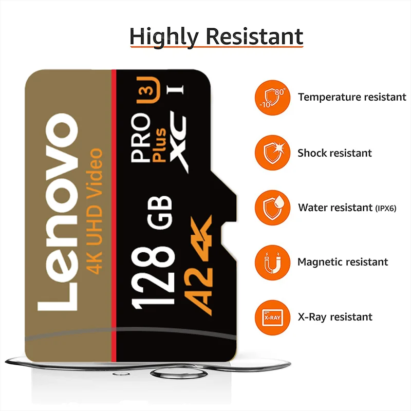 بطاقة TF عالية السرعة من لينوفو لتخزين فيديو 4K UHD، بطاقة Micro SD U3 فئة 10 للكاميرا والكمبيوتر المحمول والكمبيوتر الشخصي - خيارات 64 جيجابايت و128 جيجابايت و256 جيجابايت و512 جيجابايت متوفرة