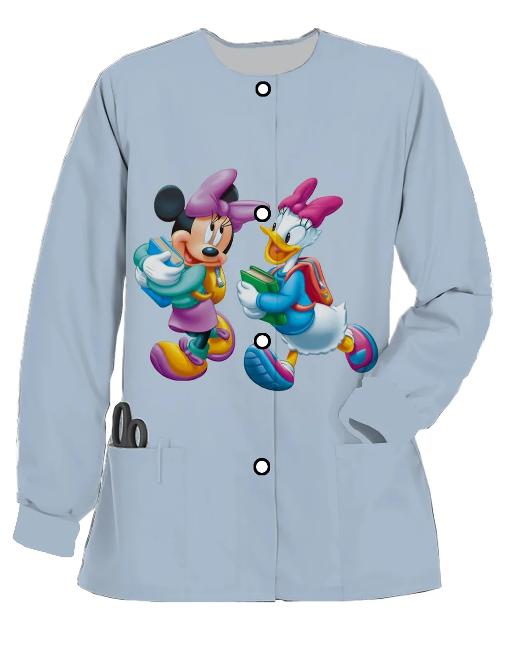 2024 nieuwe vrouwen lange mouwen frosted verpleegster uniform Disney Mickey Minnie print arts werk uniform casual vest jas