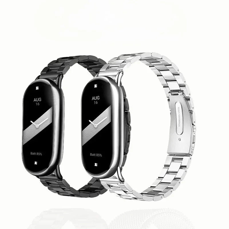 Three-bead Stainless Steel Strap for Xiaomi Mi Band 10 Wristband Metal Strap for Xiaomi Mi Band 8/9 Stainless Steel