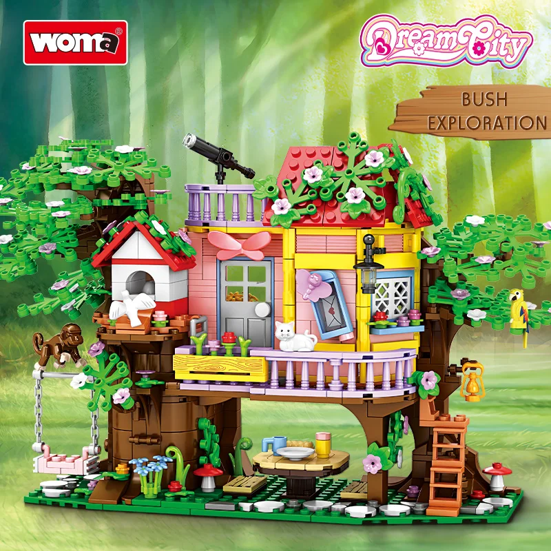 

Floral Tree House Building Blocks Set | DIY Cottage with Swing & Animal Figures | Creative Toys for Girls & Kids
