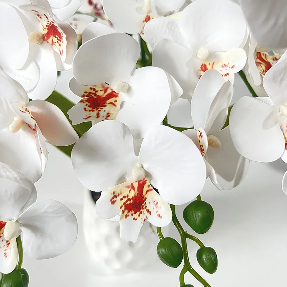 Pre Built Artificial Phalaenopsis Orchid 45cm Featuring Lifelike Petals and Thick Simulation Leaves in Textured Pot