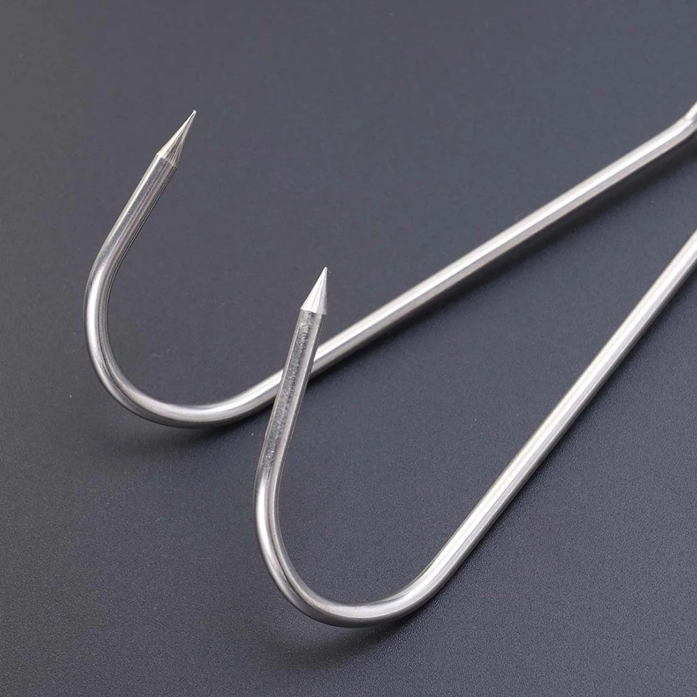 

6pcs Stainless Steel Double Meat Hooks Roast Drying Grill Rack For Chicken Duck Bacon Hanging Smoke Processing Butcher Hunter