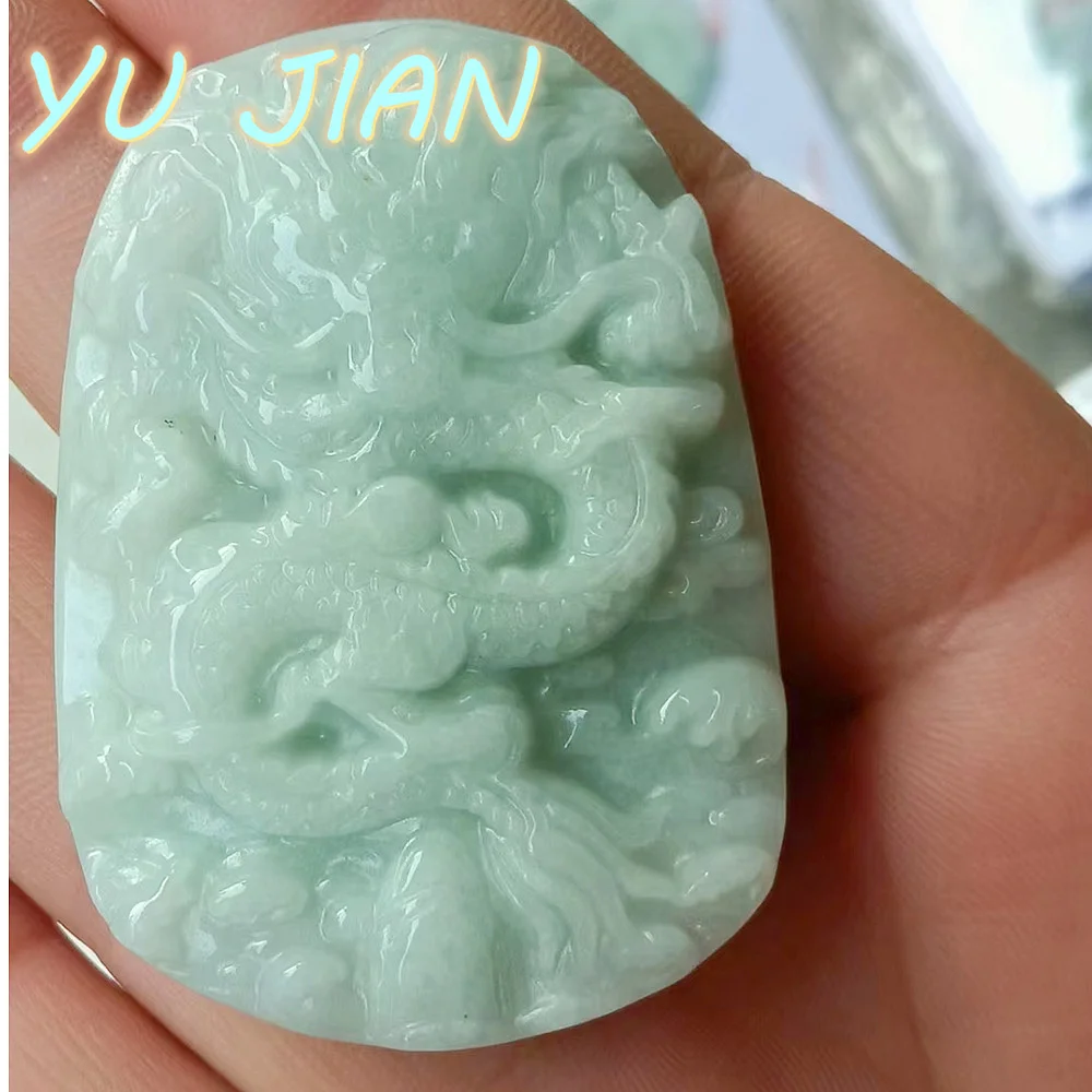 Newest Natural A Green Jadeite Hand-carved Dragon Jade Pendant Necklace Chain High Quality Exquisite Noble Fine Jewelry