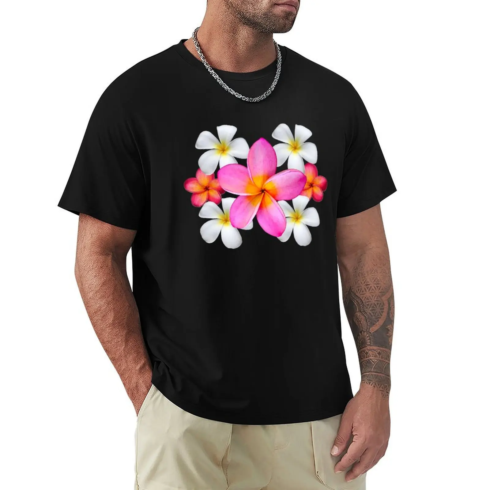 

Frangipani tropical summer flowers T-Shirt animal prinfor boys kawaii clothes anime clothes men t shirt