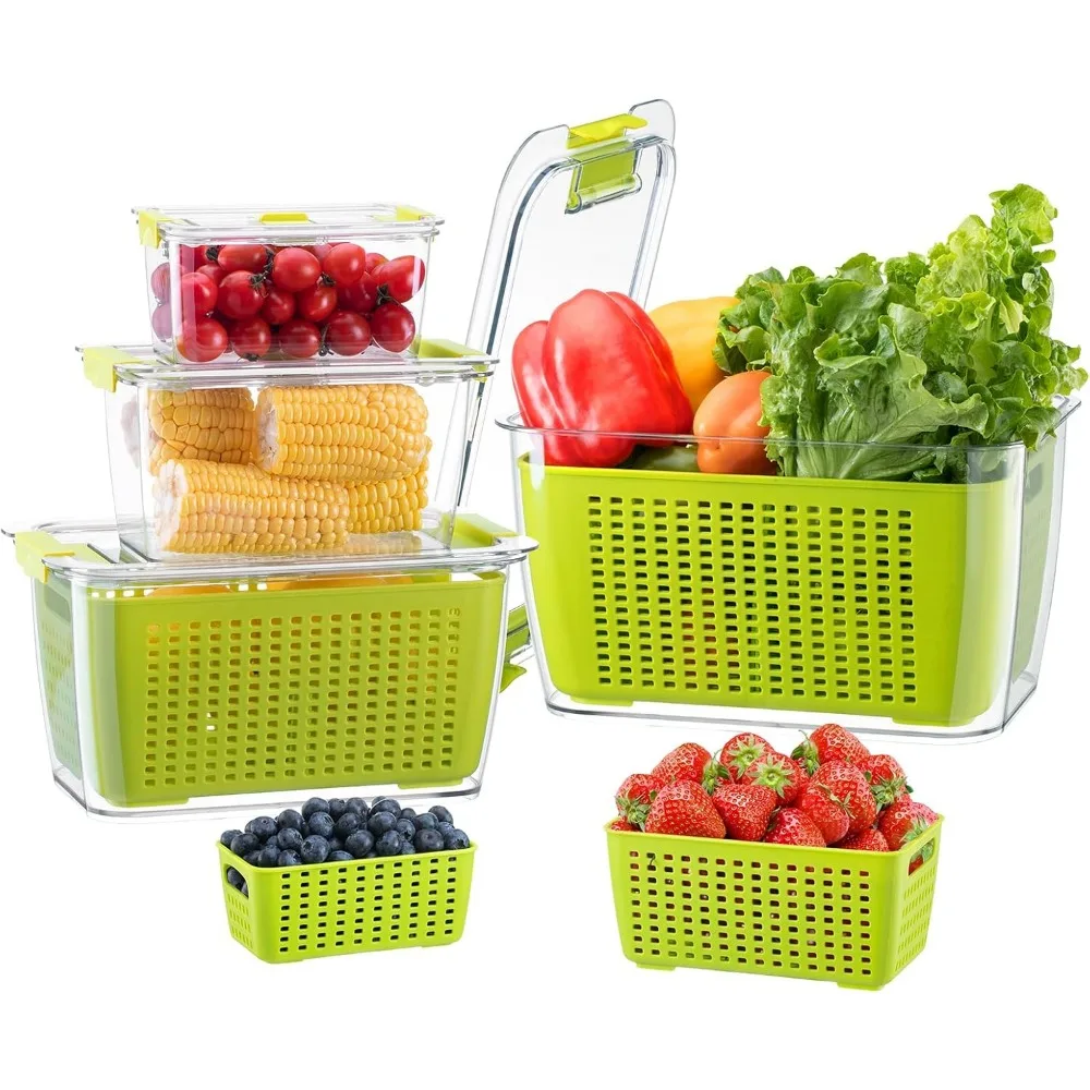 

4-Pack BPA-Free Fresh Food Storage Containers with Vent Lids for Fruits Vegetables Meat Refrigerator Organizer