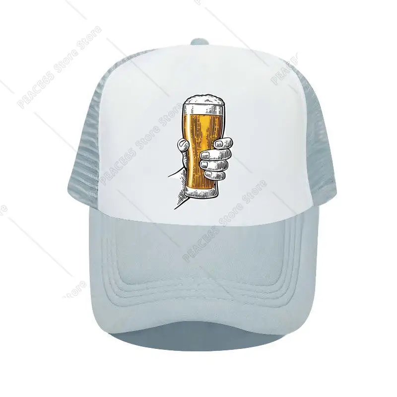 

Beer In Hand Printed Trucker Hat Summer Autumr Cool Cold Beer Breathable Snapback Cap Toast Cheer Mesh Sun Protection Hats