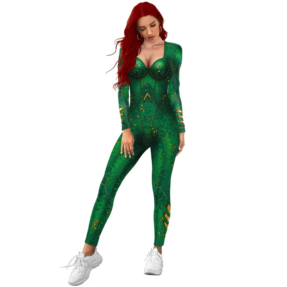 Green Sea King 3D Printed Bodysuit Role Play Costume Halloween Carnival Holiday Suit Carnival Party Coverall Stretchy Jumpsuit