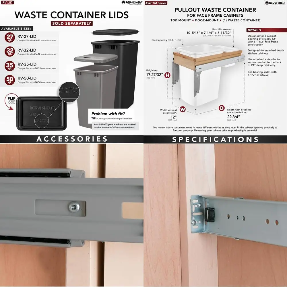 

Double Pullout 35 Quart Kitchen Trash Bin with 150-Pound Full-Extension Slides