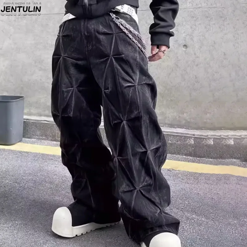 Y2K Aesthetics New Pattern Embroidery Baggy Jeans Men High Street Vintage Hip Hop Fashion Casual Couple Wide Straight-leg Pants