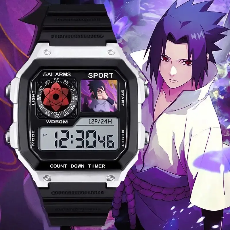 Naruto Watch Sasuke Obito Uchiha Madara Cartoon Anime Men and Women Students Electronic Watch Alarm Clock Chronograph Watch Gift
