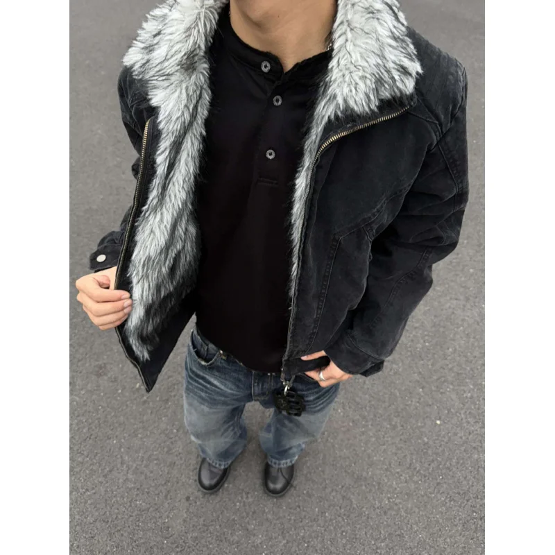 

Куртки EME для мужчин, теплые, с флисовой подкладкой, стойка, молния, американский ретро стиль, зимняя куртка для мужчин, многоцветное повседневное пальто