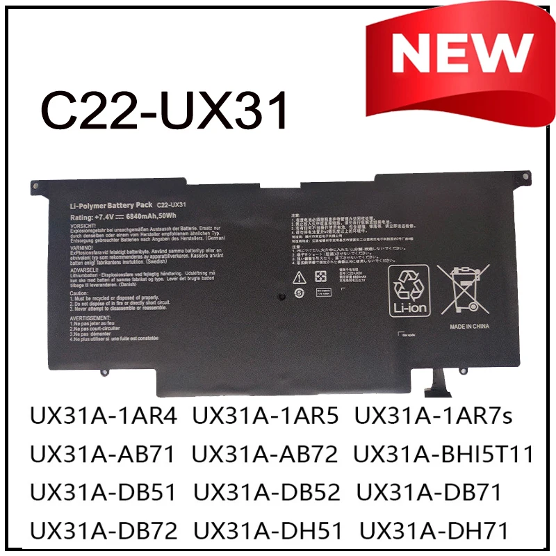 

C22-UX31 Replacement Li-ion Laptop Battery for ASUS ZenBook UX31 UX31E UX31A-AB71 U31E-MA1 UX31E C21-UX31 UX31A R4005V R5008V