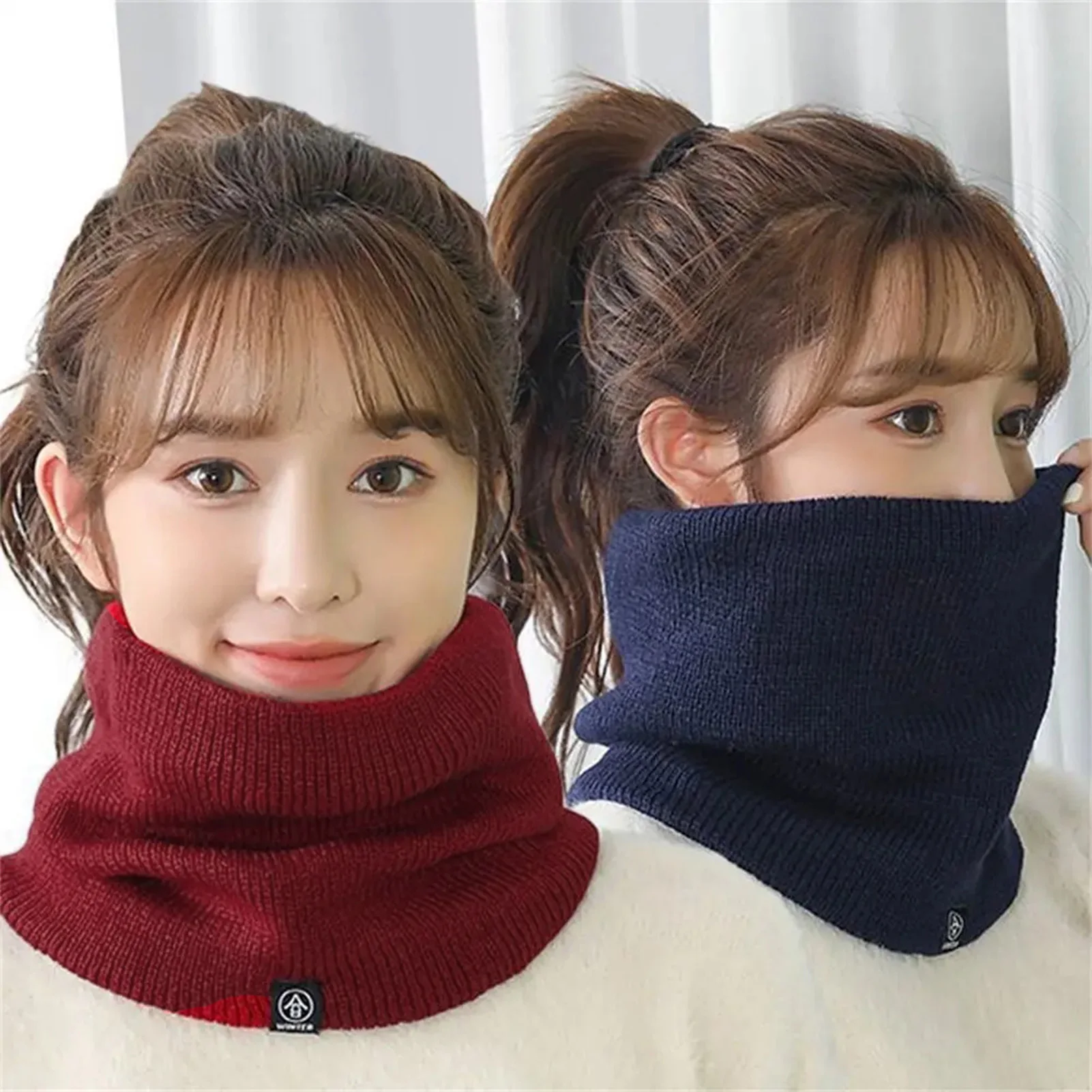 Fashion Women Knitted Scarf Solid Cashmer Like Winter Snood Scarves Lady Warm Wool Fur Thick Unisex Men Neck Scarfs