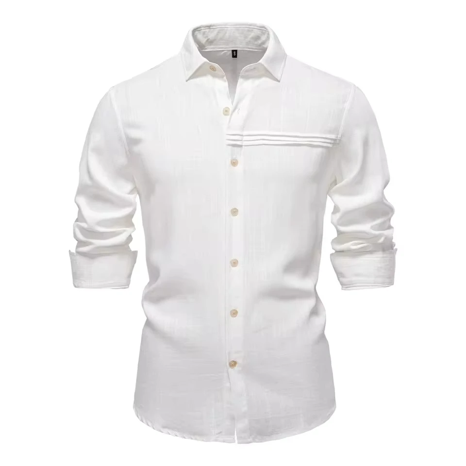 

Spring and summer new luxury fashion men's business casual shirt solid color European size long sleeved shirt men's top